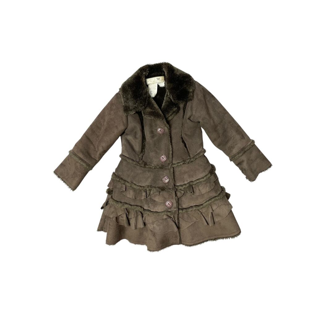 Y2K Vintage Widgeon Brown Faux Fur Lined Tiered Long Trench Coat Jacket Size 3